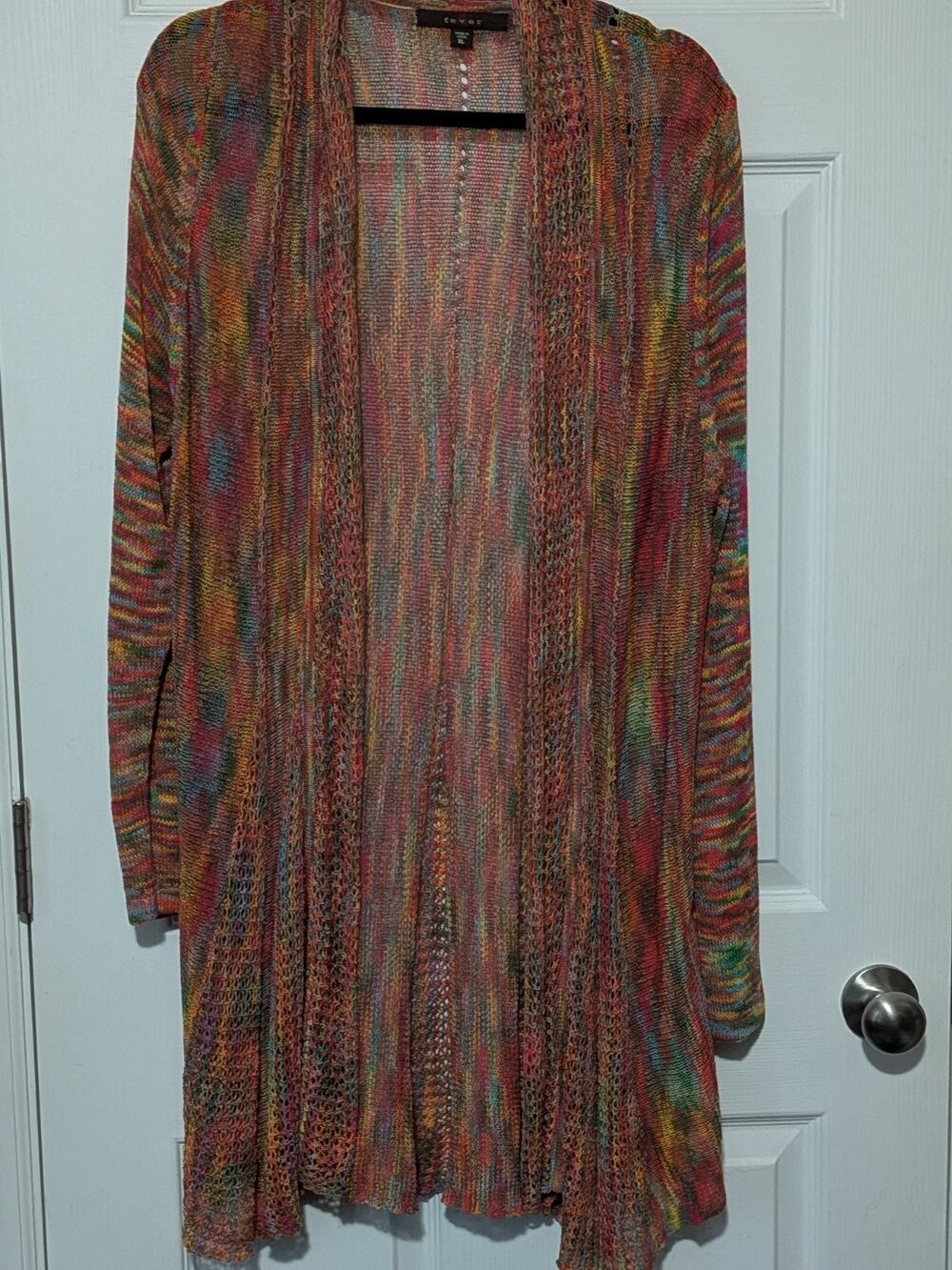 Fever Space Dye Open Front Cardigan Sweater Size Large Multicolor Knit Boho XL